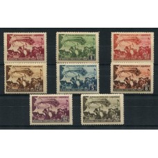 ALBANIA 1948 Yv. 387/94 SERIE COMPLETA DE ESTAMPILLAS NUEVAS CON GOMA TRENES FERROCARRILES RARA 75 EUROS